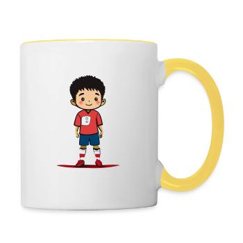Kleiner Fußballer mit rotem Trikot - Tasse zweifarbig - Weiß/Gelb - Rechts
