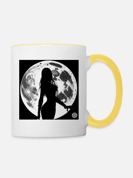 Silhouette einer Frau - Mond - Tasse zweifarbig - Weiß/Gelb