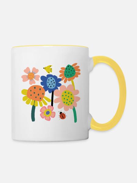 Bunter Blumen Garten - Tasse zweifarbig - Weiß/Gelb
