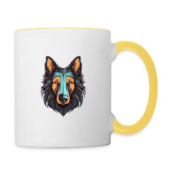 Belgian Sheepdog Dog Breed Watercolor Cartoon Kawa - Contrasting Mug - white/yellow - Right