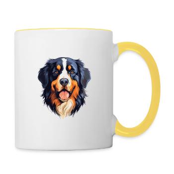 Bernese Mountain Dog Breed Watercolor Cartoon Kawa - Contrasting Mug - white/yellow - Right