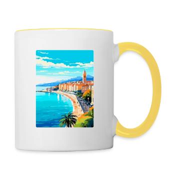 Nizza Frankreich Vintage Reiseplakat WPA Kunst Souvenir - Tasse zweifarbig - Weiß/Gelb - Rechts