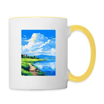 Lac de Bracciano Italie Affiche de voyage vintage WPA Art - Mug contrasté - blanc/jaune - Droite