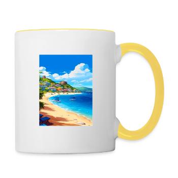 Saint Maarten Karibik Vintage Reiseposter - Tasse zweifarbig - Weiß/Gelb - Rechts