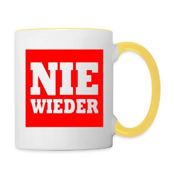 Nie wieder - Tasse zweifarbig - Weiß/Gelb - Rechts