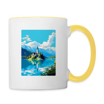 Bleder See Slowenien Vintage Reise Poster Souvenir - Tasse zweifarbig - Weiß/Gelb - Rechts