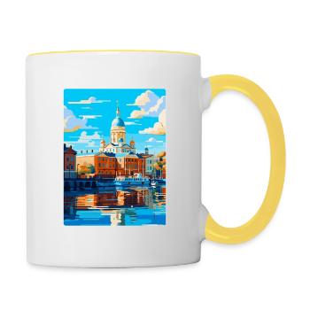 Helsinki Finlande Affiche de voyage vintage souvenir - Mug contrasté - blanc/jaune - Droite