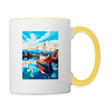 Husavik Iceland Vintage Travel Poster Souvenir WPA - Contrasting Mug - white/yellow - Right