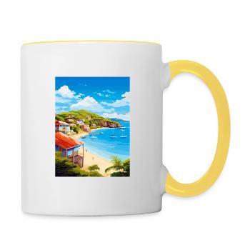 Antigua and Barbuda Caribbean Travel Poster - Contrasting Mug - white/yellow - Right