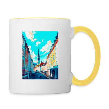 Linz Österreich Vintage Reiseplakat WPA Souvenir - Tasse zweifarbig - Weiß/Gelb - Rechts