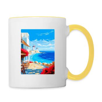 Mykonos Grèce Affiche de voyage vintage Souvenir WPA - Mug contrasté - blanc/jaune - Droite