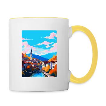 Sarajevo Bosnien Herzegowina Vintage Reiseposter - Tasse zweifarbig - Weiß/Gelb - Rechts