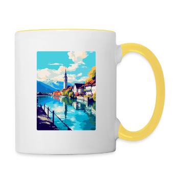 Thoune Suisse Affiche de voyage vintage souvenir - Mug contrasté - blanc/jaune - Droite