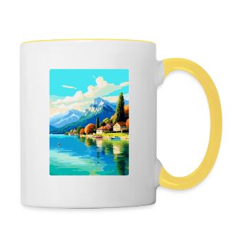 Lake Annecy France Vintage Travel Poster Souvenir - Contrasting Mug - white/yellow - Right