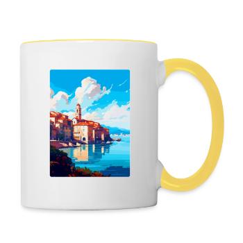 Santander Spanien Vintage Reiseplakat Souvenir WPA - Tasse zweifarbig - Weiß/Gelb - Rechts