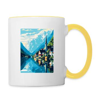 Hallstatt Lac Autriche Affiche de voyage vintage WPA - Mug contrasté - blanc/jaune - Droite