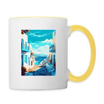 Mykonos Grèce Affiche de voyage vintage Souvenir WPA - Mug contrasté - blanc/jaune - Droite