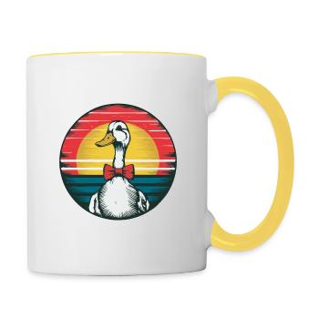 Canard avec un nœud papillon - Mug contrasté - blanc/jaune - Droite