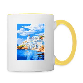 Patmos Grèce Affiche de voyage vintage WPA Souvenir - Mug contrasté - blanc/jaune - Droite