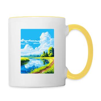 Donau Auen Deutschland Vintage Reiseplakat Souvenir - Tasse zweifarbig - Weiß/Gelb - Rechts