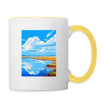 Niedersächsisches Wattenmeer Deutschland Vintage Reiseplakat - Tasse zweifarbig - Weiß/Gelb - Rechts
