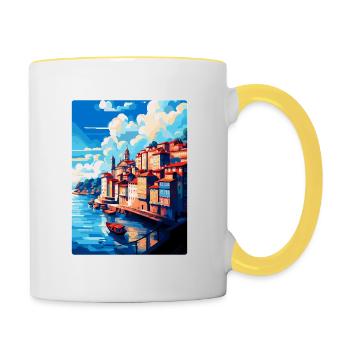 Porto Portugal Vintage Reiseplakat Souvenir WPA - Tasse zweifarbig - Weiß/Gelb - Rechts