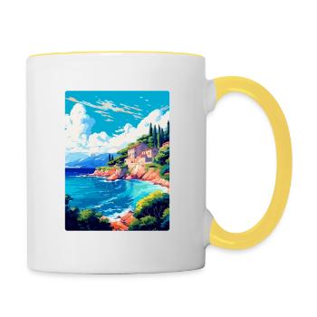 Punta Rata Kroatien Vintage Reiseplakat Souvenir - Tasse zweifarbig - Weiß/Gelb - Rechts