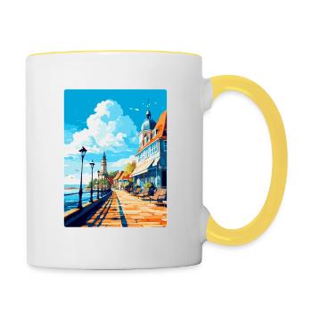 Zoppot Polen Vintage Reiseplakat WPA Souvenir - Tasse zweifarbig - Weiß/Gelb - Rechts