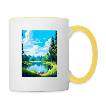 Bialowieza Pologne Affiche de voyage vintage souvenir - Mug contrasté - blanc/jaune - Droite