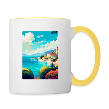 Vis Island Croatia Vintage Travel Poster Souvenir - Contrasting Mug - white/yellow - Right