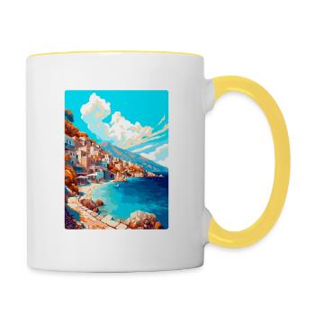 Karpathos Griechenland Vintage Reiseplakat Souvenir - Tasse zweifarbig - Weiß/Gelb - Rechts