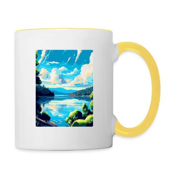 Donau Europa Vintage Reiseplakat Souvenir - Tasse zweifarbig - Weiß/Gelb - Rechts