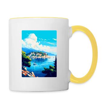 Vis Island Croatia Vintage Travel Poster Souvenir - Contrasting Mug - white/yellow - Right