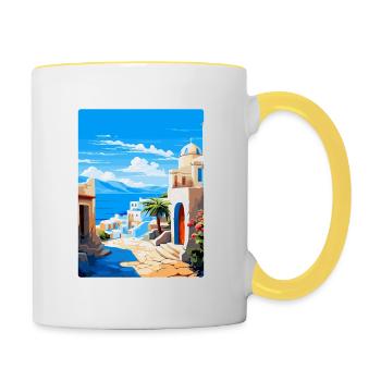 Kos Grèce Affiche de voyage vintage souvenir souvenir - Mug contrasté - blanc/jaune - Droite