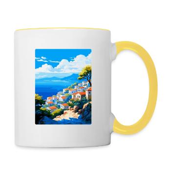 Hydra Grèce Vintage Voyage Poster WPA Souvenir - Mug contrasté - blanc/jaune - Droite