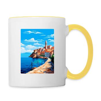 Piran Slovenia Vintage Travel Poster Souvenir WPA - Contrasting Mug - white/yellow - Right