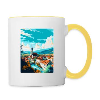 Steyr Österreich Vintage Reiseplakat WPA Souvenir - Tasse zweifarbig - Weiß/Gelb - Rechts