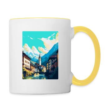 Chur Schweiz Vintage Reiseplakat Souvenir - Tasse zweifarbig - Weiß/Gelb - Rechts