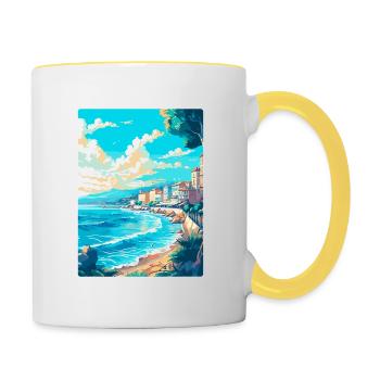 Nizza Frankreich Vintage Reiseplakat WPA Kunst Souvenir - Tasse zweifarbig - Weiß/Gelb - Rechts