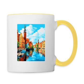 Danzig Polen Vintage Reiseposter WPA Souvenir - Tasse zweifarbig - Weiß/Gelb - Rechts