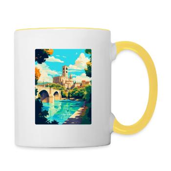 Avignon Frankreich Vintage Reiseplakat Souvenir WPA - Tasse zweifarbig - Weiß/Gelb - Rechts