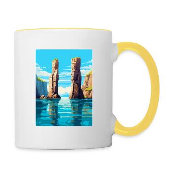 Stack Rocks Pembrokeshire Vintage Reiseposter - Tasse zweifarbig - Weiß/Gelb - Rechts