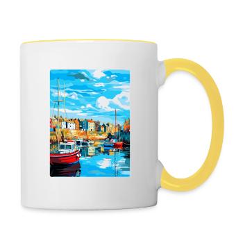 Newlyn Angleterre Royaume-Uni Affiche de voyage vintage souvenir - Mug contrasté - blanc/jaune - Droite