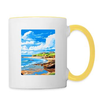 Bude Cornwall England Uk Travel Poster Souvenir - Contrasting Mug - white/yellow - Right