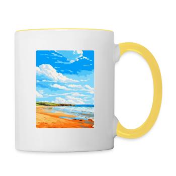 Constantine Bay, Cornwall, England, Vereinigtes Königreich, Reiseposter - Tasse zweifarbig - Weiß/Gelb - Rechts