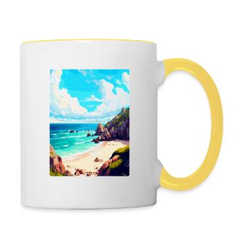 Porthcurno England Uk Travel Poster Souvenir WPA - Contrasting Mug - white/yellow - Right