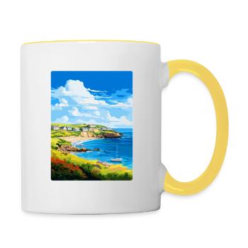 Coverack Cornwall England Uk Reiseposter WPA - Tasse zweifarbig - Weiß/Gelb - Rechts