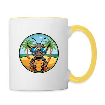 Ameise lustige Cartoon Sommer Strand Sonnenbrille Aufkleber - Tasse zweifarbig - Weiß/Gelb - Rechts