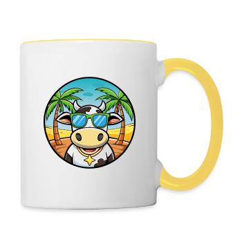 Kuh Lustige Cartoon Sommer Strand Sonnenbrille Aufkleber - Tasse zweifarbig - Weiß/Gelb - Rechts