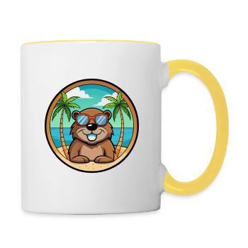 Biber Lustige Cartoon Sommer Strand Sonnenbrille Cool - Tasse zweifarbig - Weiß/Gelb - Rechts